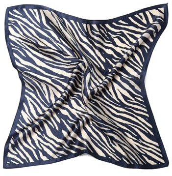 MayTree Seidentuch aus 100% Maulbeer-Seide - Quadratisch Zebra dunkelblau beige 53x53 - Luxuriöses Damen Halstuch - Eleganter Bandana-Schal für Damen - Luxus und Komfort für Erwachsene