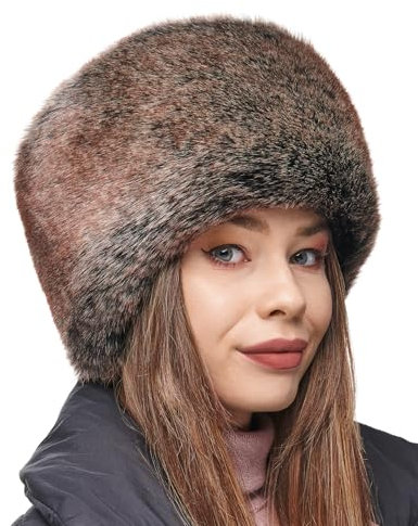 Futrzane Siberian Kosakenmütze - Pelzmütze Damen - Fell Pelz Russische Mütze (L, Braun Siberian)