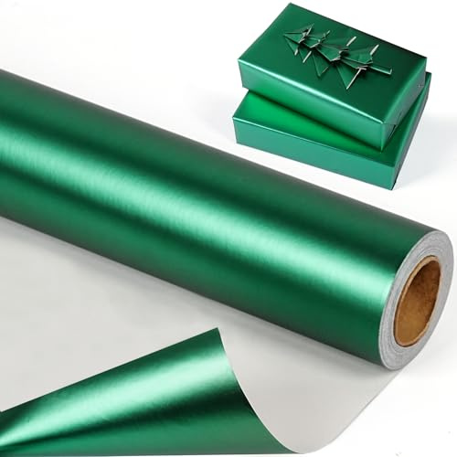 Grüne Geschenkpapierrolle, matte Metallic-Textur, einfarbiges Perlglanz-Geschenkpapier, dunkelgrünes Geschenkpapier für Weihnachten, Geburtstag, Hochzeit, Vatertag, Urlaub, 43,2 x 100 cm