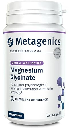 Metagenics Magnesium Glycinate, Sleep & Energy Support - 220 Tablets | 100mg formula, absorbable & gentle on digestion. Supports psychological function, relaxation & muscle recovery