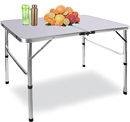 3FT Utility Table Folding Laptop Desk Computer Workstation Home Study Writing Fold Up Desk, Compact Foldable Table with 2 Adjustable Height for Kitchen, Picnic, BBQ, Garden, Camping, Wedding