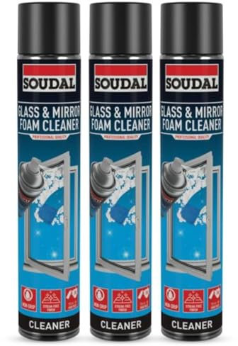 3x Soudal Glass & Mirror Aerosol Foam Cleaner 750ml