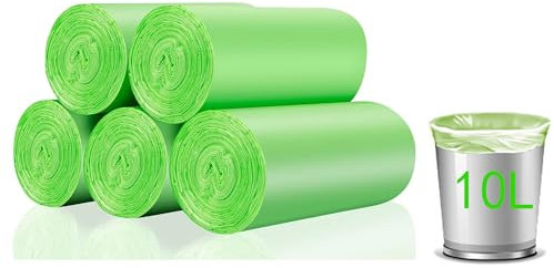 Biodegradable Bin Bags Liner 200 Counts, 10L Food Waste Bags Trash Bag Small, 10 Litre Compostable Compost Caddy Liners, Recycled Degradable Rubbish Garbage Bag for Kitchen Office, Green, 45 x 50cm
