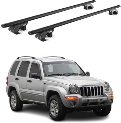 OMAC Dachträger für Jeep Cherokee KJ KK 2002-2012 Aluminium Schwarz | TÜV geprüft, bis 90 kg Traglast, T-Nut-Befestigung, für Standard-Dachreling geeignet, Querträger, Grundträger