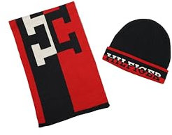 Tommy Hilfiger Herren Mens Split Monogram Hat & Scarf Set Beanie-Mütze, Wüstenhimmel, Einheitsgröße