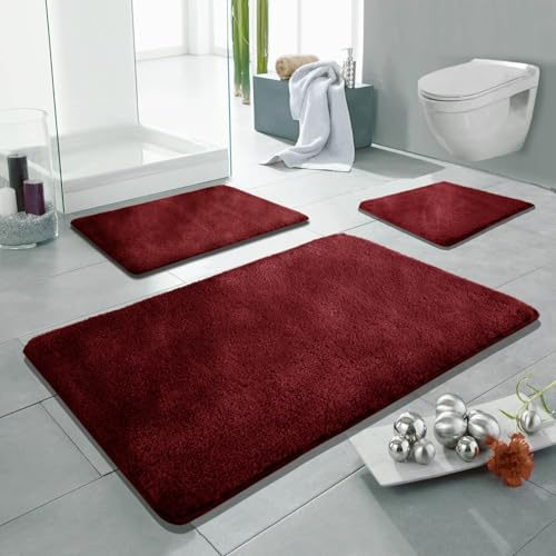 Linden Berg Badematte Bordeaux 50 x 55 cm | Rutschfester Badteppich, Mikrofaser, TPR-Rücken, Oekotex Zertifiziert, Saugfähig