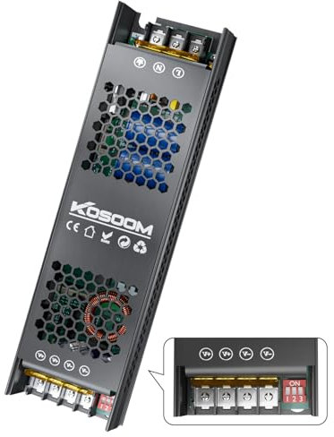 KOSOOM Trasformatore LED DC 24 V 8,3 A, 200 W Alimentatore dimmerabile, Striscia Led Trasformatore adatto per la conversione da 220-240 V AC a tensione costante DC 24 V con 5 modalità di protezione