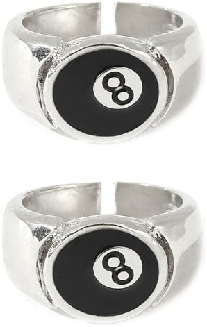 Oikufidu 2X 8-Ball-Pool-Ball-Ring, Verstellbare Zahl, Schwarz, 8 Acht-Pool-Billard-Ring, für Pool-Liebhaber, Billard-Männerring