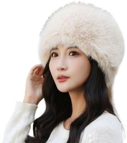Aublinto Wintermütze Damen Plüsch Fischerhut Krempe Flauschige Mütze Plüsch Eimer Hut für Frauen verdickt Winter warm flauschig Pelz Fischer Mütze Mode einfach Kosak russischen Stil Fuzzy Hüte weiß