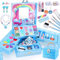 VBACALA 47PCS Kinderschminke Sets Mädchen, Schminkkoffer Mädchen Spielzeug,Waschbar Schminke Kinder für mädchen Prinzessin Blau Kinder Schminkkoffer 3 4 5 6 7 8 Jahre Mädchen