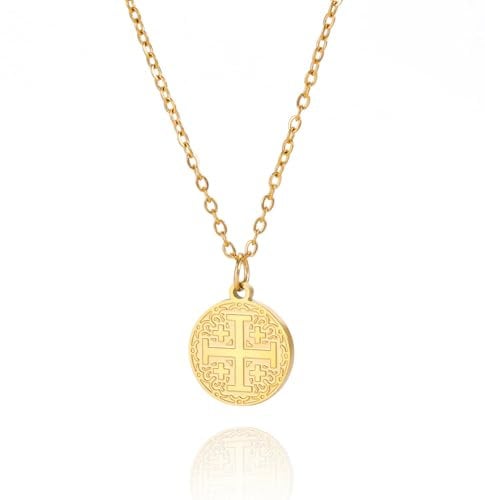 Kreuz von Jerusalem Halskette für Frauen Männer Edelstahl Gebet Christliche Ritter Kreuzritter Templer Anhänger Halskette Religiöser Schmuck, Einheitsgröße, Edelstahl, Kein Edelstein