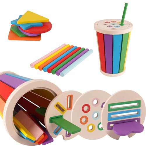 Aolso Holz Montessori Spielzeug, Sensorisches Holzspielzeug Baby Stifthalter Spielzeug 1-3 Jahr Lernspielzeug Geschenk für Kleinkinder - Holz Sortier & Stapelspielzeug(Farbe)