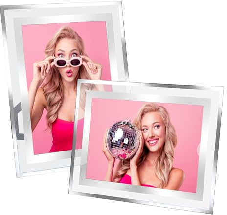 YHNDECO 2er Set Bilderrahmen 13x18 cm, Bilderrahmen Silber Glasbilderrahmen Bilderrahmen Glas Fotorahmen Modern für Baby Familienfotos und Hochzeitsfotos