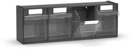 Fami - Cassettiera Porta Minuteria da Muro, Scaffali e Carrelli per Garage, Officina e Magazzini, 4 Cassetti Trasparenti Visual Box, Pannello Porta Viti e Bulloni, Dimensioni: 60 x 17,8 x 20,6 cm