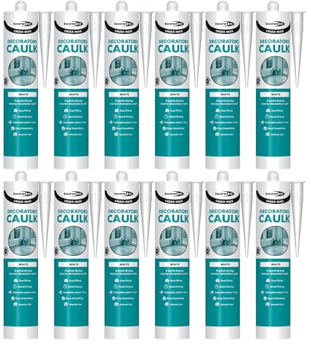 Bond It CAULK-MATE Decorators Filler – 12x White, 285ml | Crack Filler Sealant Quick-Drying – Overpaintable 60-Minute Caulk Filler Sealant for Cracks & Gaps | Ideal for Interior Walls – Wood & Plaster