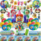 Ensemble de fête d'anniversaire pour enfants, 87 pièces comprenant bannière, Décoration de gâteau, Nappe, Assiettes papier, Ballon, Serviettes papier, Tourbillons Suspendus, Masques pour les yeux