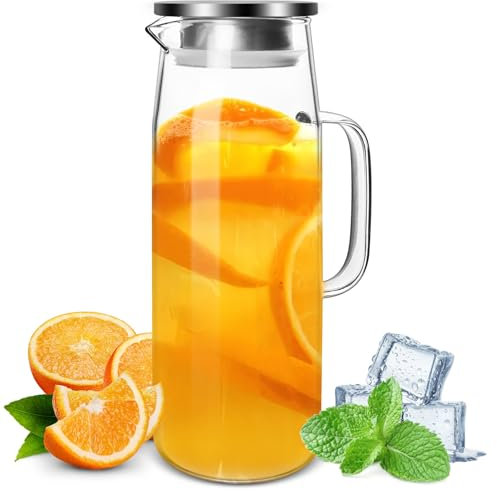 Glass Pitcher, Yeelua 1.5L Large Capacity Kettle, Pitcher Carafe for Iced Tea, Hot Cold Water Jug, Beverage Carafe, 68oz