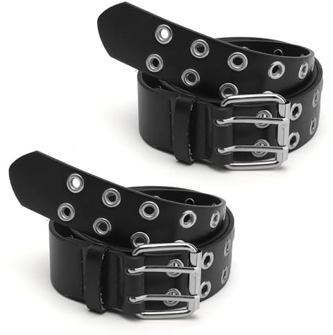 2PCS 110CM Schwarz Nietengürtel Damen Herren Studded Belt Punk Gürtel Nieten Teenager Mädchen Y2k Goth Ledergürtel Breiter Taillengürtel Women Damen-Gürtel für Jeans, Hip Hop Gothic Hosen Rockwear