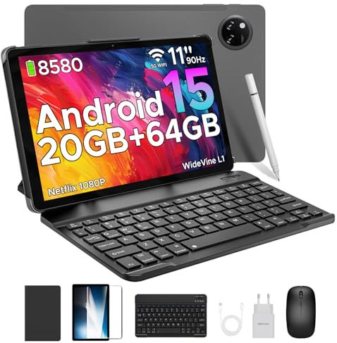 DOOGEE Tab A9+ Tablet 11 Pollici Android 15, 20GB RAM+64GB ROM(2TB TF), 8580mAh Tablet con Tastiera, 13MP+8MP, Alta Qualità Doppio Altoparlante, 90Hz/Octa-Core/BT5.0/ GPS/WiFi 5G/ Widevine L1- Grigio