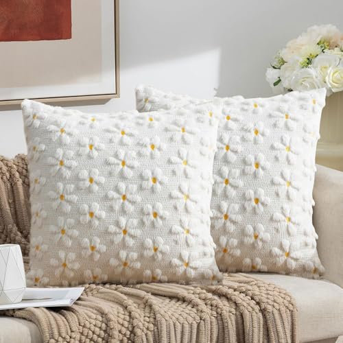 Kissenbezug 45x45 Frühling 2er Set Blumen Kissenbezüge Sommer Moderne Frühlings Kissenhülle Zierkissenbezüge für Sofakissen Dekokissen Wohnzimmer Bett Sofa Schlafzimmer Frühling Deko (#06, 45 x 45 cm)