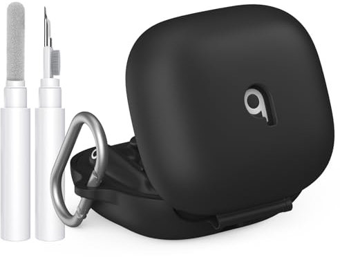 AhaStyle Silicone Case for Beats Powerbeats Pro 2 (2025) with Cleaning Kit & Carabiner [Top Logo Visible] Shockproof Full Protective Skin Case Cover Compatible with Beats Powerbeats Pro 2 2025 (Black)