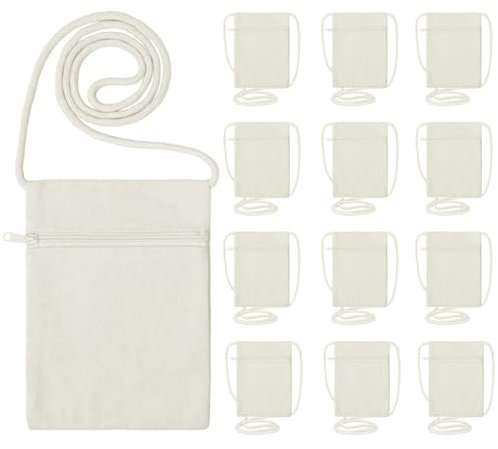 Stoffbeutel zum Bemalen, 12 Stück Klein Stoffbeutel Mit Reißverschluss, 17x12,5cm DIY Umhängegeldbeutel, Beige Baumwolltasche Zum Bemalens, DIY Beige Brustbeutel, Taschen zum Bemalen, für Party, Feier