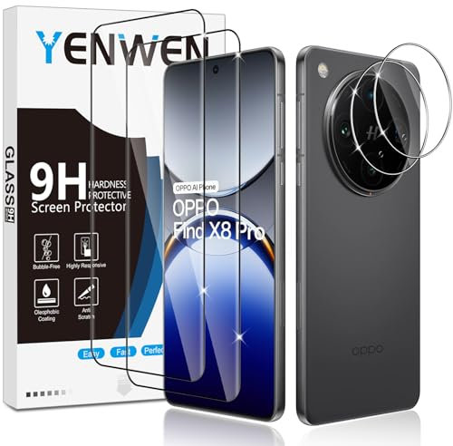 Yenwen Protector de Pantalla Compatibles con OPPO Find X8 Pro, 2 Piezas Cristal Templado con 2 Piezas Protector de Lente de Cámara, 9H Dureza Resistente Vidrio Templado, Antiarañazos