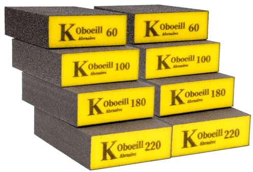 8 Pcs Esponjas de Lijado, Bloque de Lija de Grano 60/100/180/220, Almohadillas de Lija en Seco y Húmedo Flexibles Manual para Madera, Metal, Plástico, Muebles, Yeso, Paredes