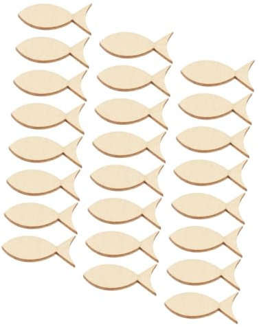 DOITOOL 50 Stück Fischschmuck aus Holz Strand Küsten Holzformen leerer Holzfisch Holzfische zum Basteln Meereshandwerk nautische Wandkunst Basteln mit Fischen Buchsbaum Khaki