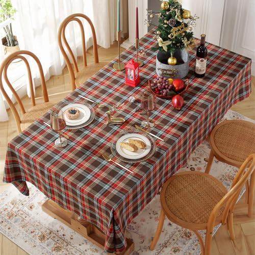 Nappe de Noël à carreaux bleu marine – Nappe lavable pour tables de salle à manger rectangulaires, fêtes et décoration de cuisine rustique (140 x 220 cm)