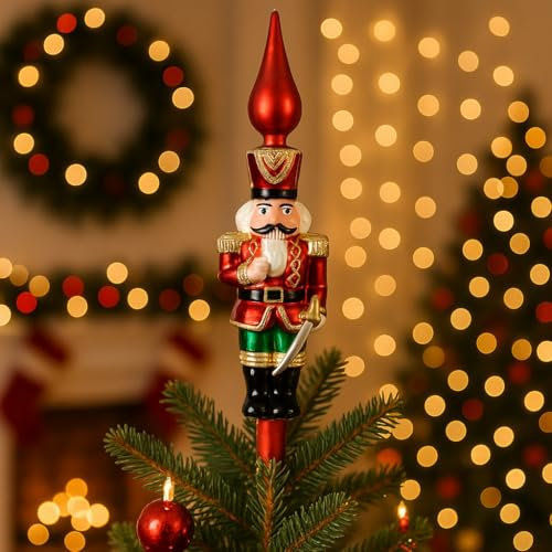 Puntale per Albero di Natale Schiaccianoci 29cm – Decorazione Natalizia Elegante in Stile Classico - Colori Natalizi Accesi e Brillanti - Varzi dal 1956