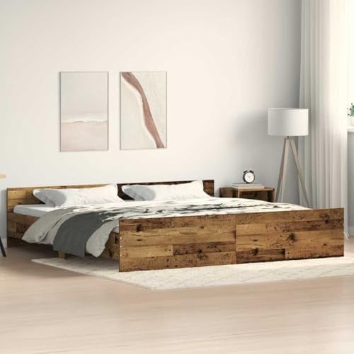 vidaXL ic Old Wood Bed Frame - 200 x 200 cm - Natural Brown - Textured Finish - Sturdy and Spacious - Set of 2