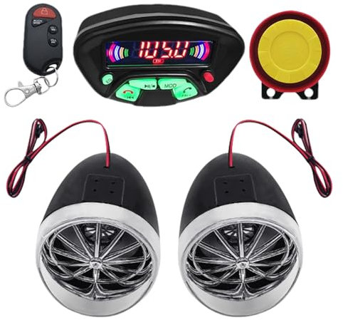 Wasserdichtes Motorrad-Radio – Soundanlage mit Alarm, MP3-Verstärker | Motorradlautsprecher mit Fernbedienung, robuster Musikplayer mit Anti-Diebstahl-Funktion für Unterwegs und lange Fahrten