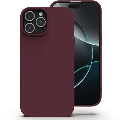 Zuvirelx Silikon Handyhülle für iPhone 16 Pro Hülle, Weiches Griff, Dünne, Minimalistisch, Stoßfest, rutschfest, Taschenpassend - Burgunderrot