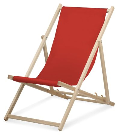 druck.de Liegestuhl - einfarbig rot - klappbar - aus Buchenholz | Liegestuhl, Buchenholz, 3fach verstellbar, bis 95kg belastbar, Rot