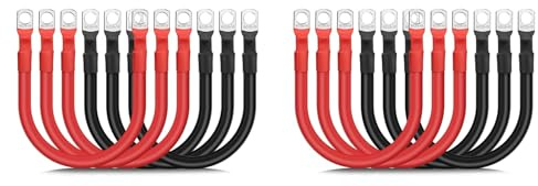 Puthernm 12PCS 4 AWG Battery Cables,30CM Marine Battery Inverter Cables Set, with 3/8In Tinned Copper Lugs,for Automotive Solar