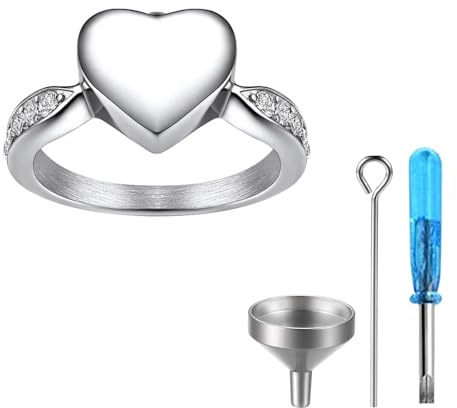 OIDEA Damen Asche Ring Herz: Silber Urnen Ring für Asche Edelstahl Erinnerungsring Siegelring Ehering Verlobungsring Memorial Andenken Gedenken Geschenk für Frau Größe 54-65