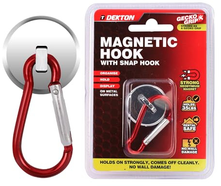 Dekton Geckogrip Magnetic Hook - Heavy Duty Neodymium Magnet, Holds up to 35 lbs, Rental Safe, Damage - Free - Ideal for Keys, Tools, Kitchen Utensils, Bags & More