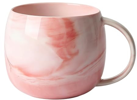 Rosa Kaffeetasse, 300ml Rosa Porzellan Kaffeetasse mit Henkel, Cappuccino Tassen, Mokkatasse Tassen, Marmor Teetasse, für Kaffee Tee, Mokka, Milch, Kakao Saft