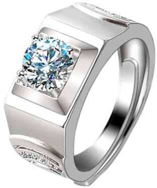 KnBoB Ring Modeschmuck Herren 9K Weißgold Verstellbar Breit 4 Zacken 1ct Rund Labor Diamant Ring Verlobungsring Gr.62 (19.7)