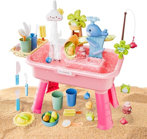 MFYOUPK Kids Water Table, Fishing Pond Water Play Table 4 In 1 Play Sink With Running Waters And Pump Garden Toys For Backyard Yard Indoor Outdoor