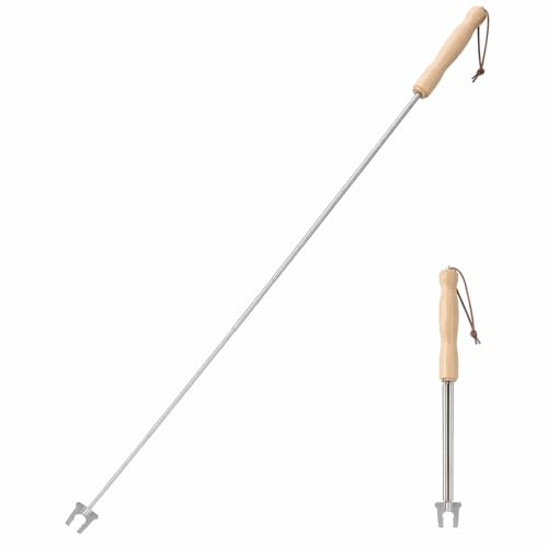 Teleskopgrillspieß aus Edelstahl mit Holzgriff, ausziehbarer Grillspieß von 19 bis 80 cm für Lagerfeuer, Feuerstelle, Camping und Grillabende, kompakt verstaubar