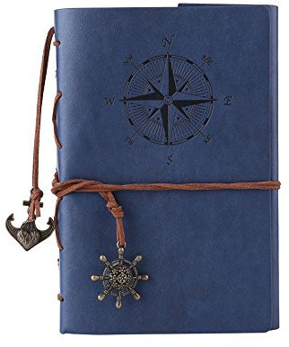 TILY Vintage nachfüllbar Notebook Premium PU-Leder Klassische Geprägte Travel Journal Tagebuch mit blanko Seiten und Retro Anhänger dunkelblau