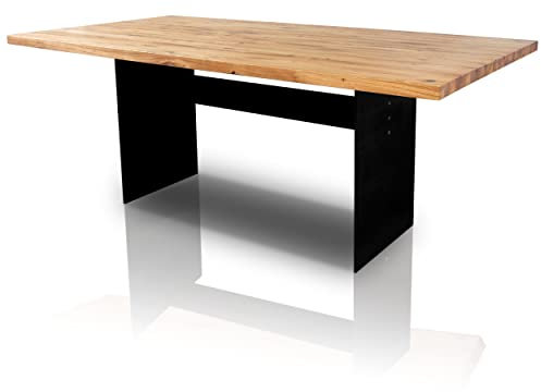 Esstisch Manhattan Black Eiche massiv 180 x 90 cm, Designer Tisch Massivholz mit Rohstahl Tischgestell, Holztisch Metall Stahl, Premium Esstisch, Design Esstisch Exklusiv!