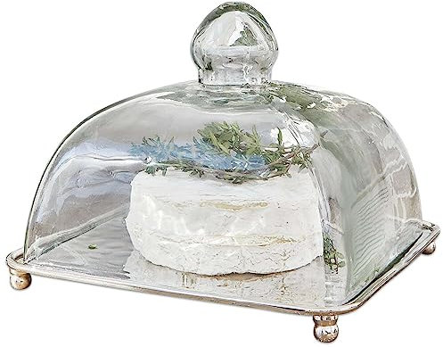 LOBERON Cloche en verre avec plateau Henri - verre, laiton - H/L/P env. 13/16.5/16.5 cm - transparent/couleur argent, transparent/argenté