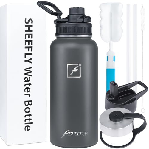 SHEEFLY Stainless Steel Insulated Water Bottle with Straw - 1 Litre, Leakproof Double-Wall Vacuum Bottle for Kids, Girls, Boys and Adults