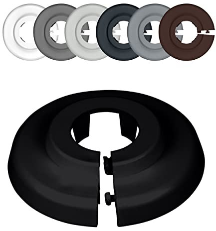 FUX 10 Pieces Radiator Pipe Covers for Pipe diameters 12mm-35mm; Heating Floor Pipe Collars Rings White, Black, Grey, Brown (15mm, Jet Black 9005)