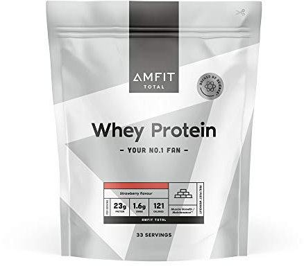 Amazon Brand - Amfit Nutrition Whey Protein Powder, Strawberry Flavour, 33 Servings, 1 kg (Pack of 1)