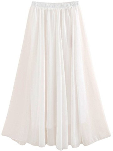 Damen Elastisch Stretch Bund Einfarbig Sommerrock Rock Lang mit