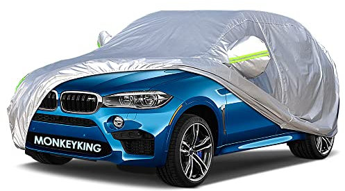 SMARTRICH Universal Full Car Cover for SUVs (190''-201'') - Waterproof, UV Protection, Silver, Large SUV